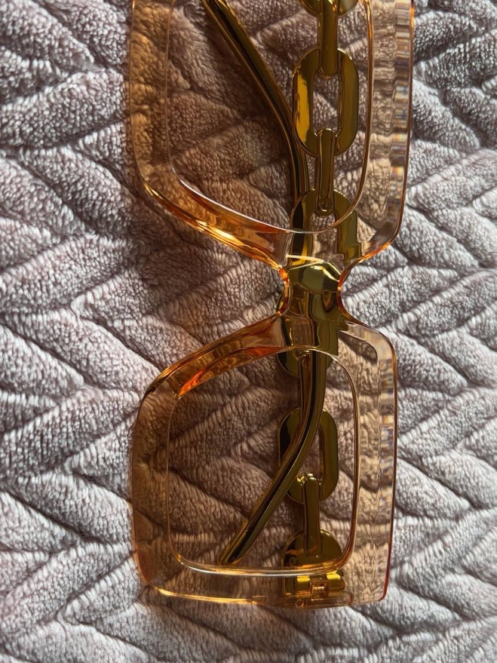 & Other Stories Amber Transparent Square Sunglasses with Gold Chain Temples